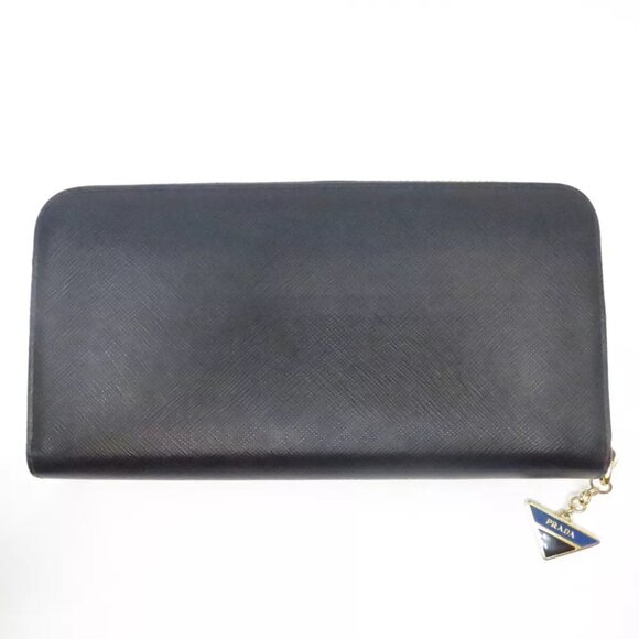 PRADA Saffiano Triang Zippy Round Wallet Black - Picture 3 of 12